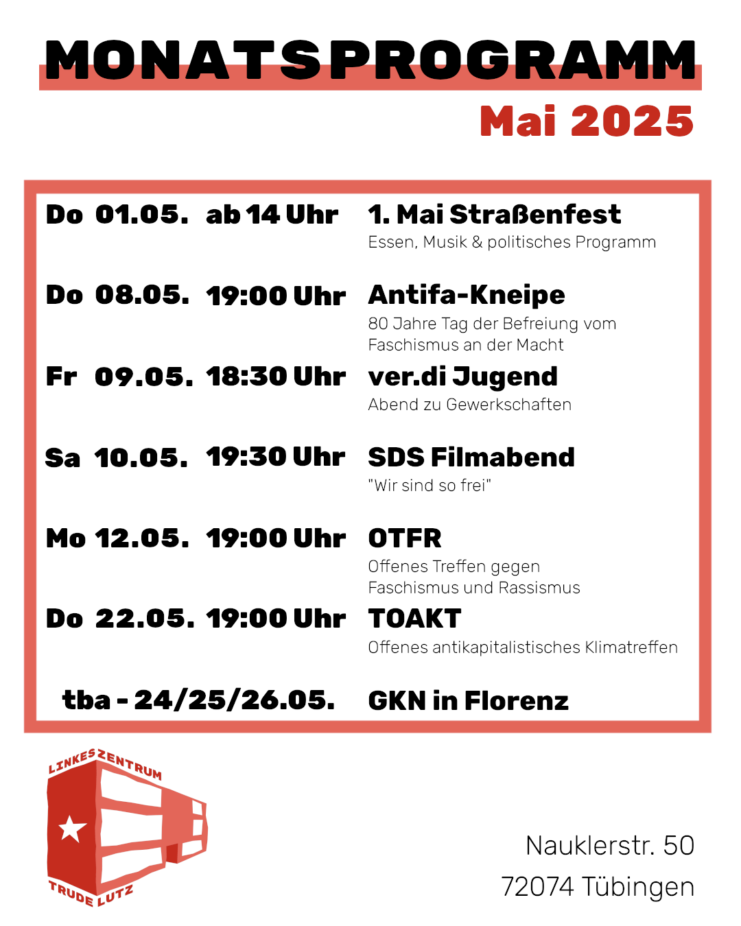 Mehr über den Artikel erfahren Monatsprogramm im Mai 2025