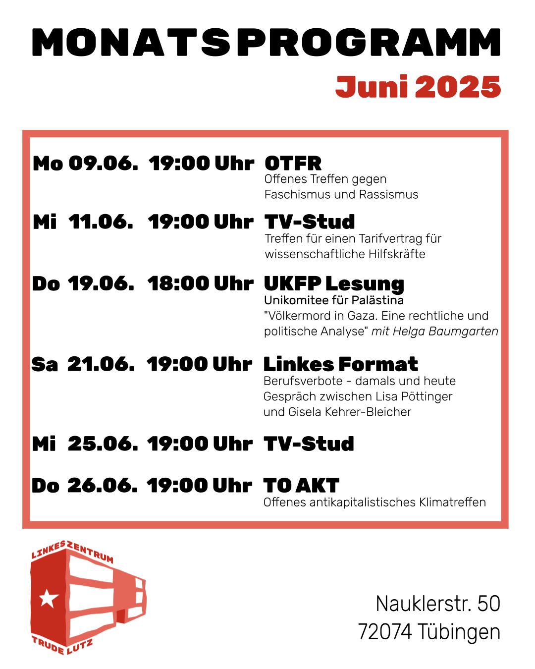Mehr über den Artikel erfahren Monatsprogramm im Juni 2025