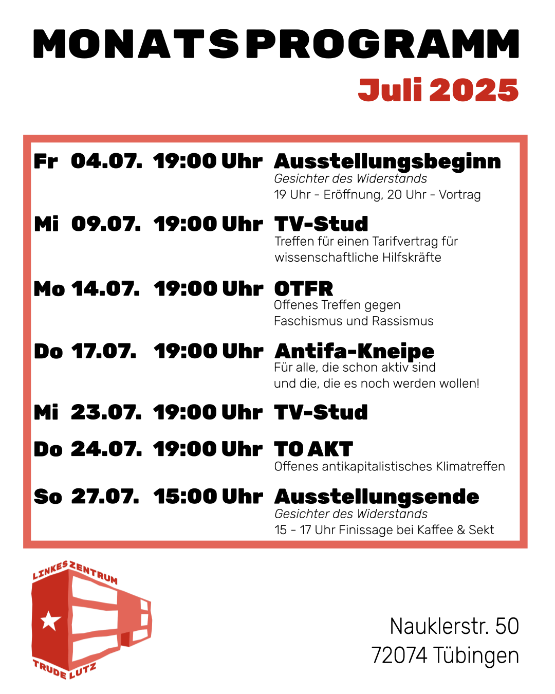 Mehr über den Artikel erfahren Monatsprogramm im Juli