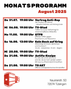 Mehr über den Artikel erfahren Monatsprogramm im August