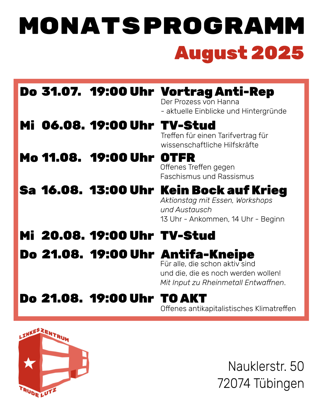 Mehr über den Artikel erfahren Monatsprogramm im August