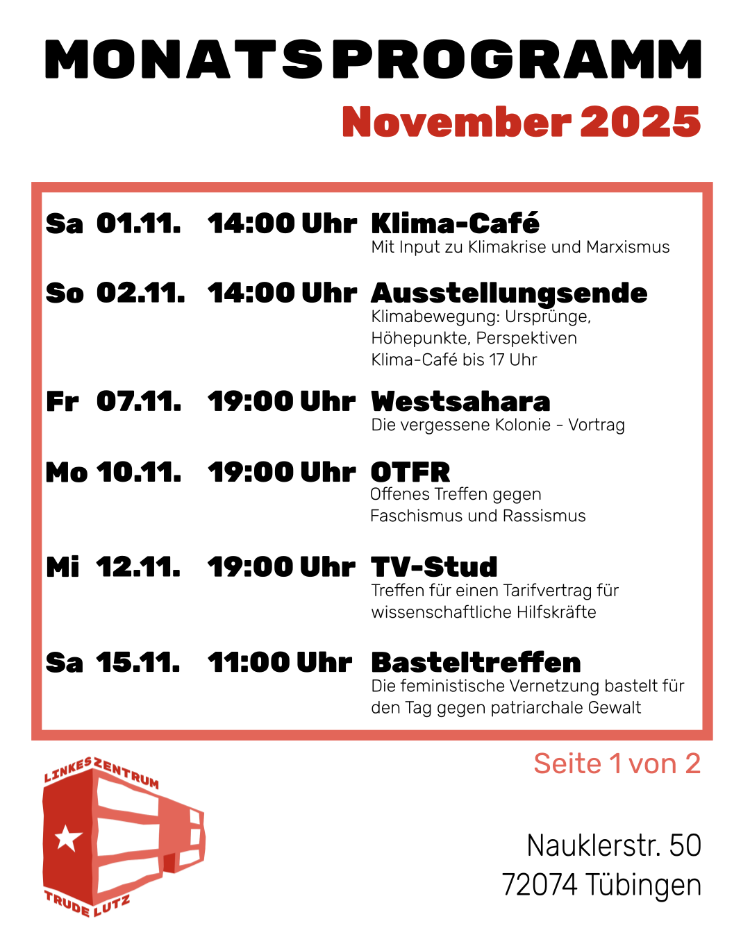 Mehr über den Artikel erfahren Monatsprogramm im November