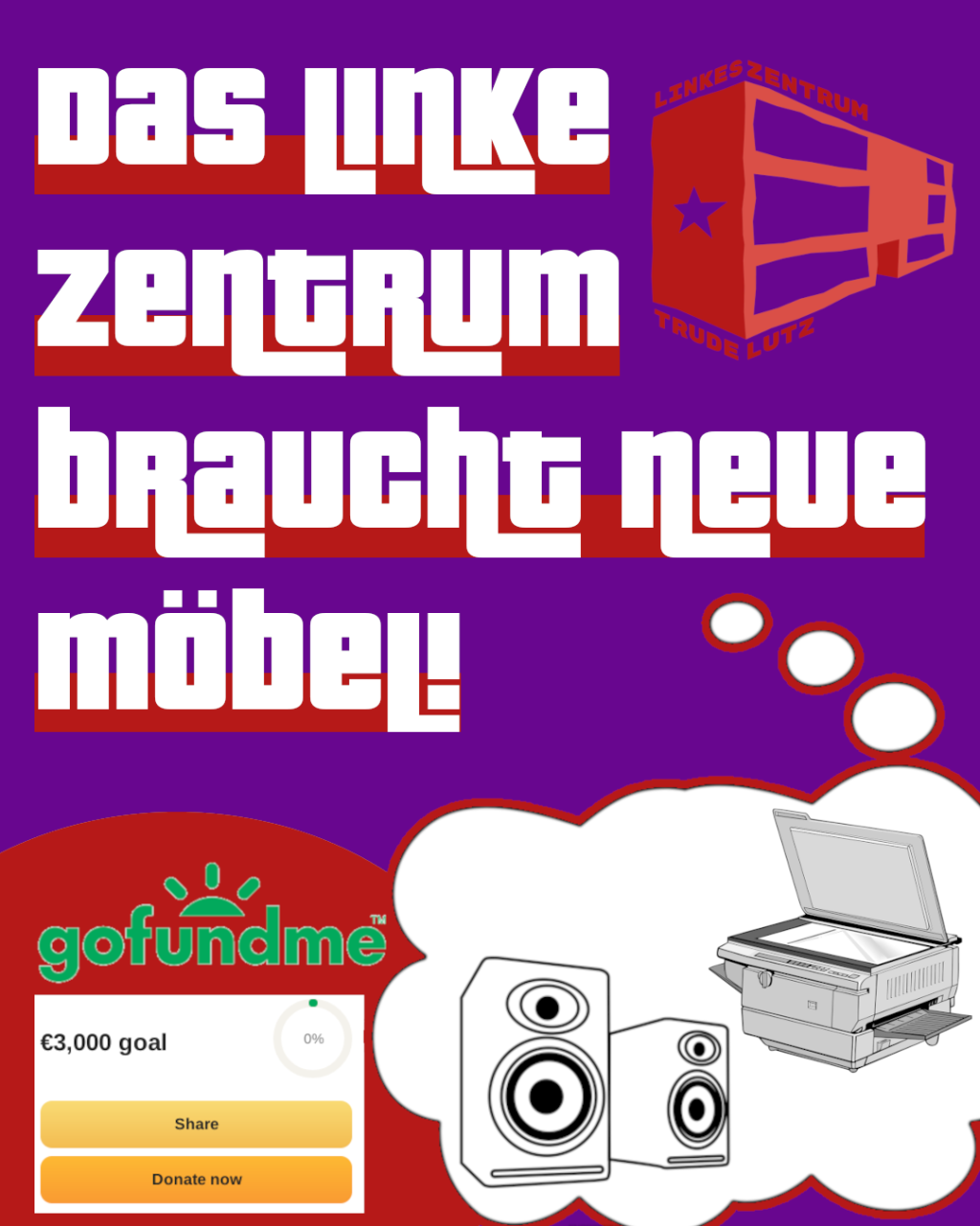 Mehr über den Artikel erfahren Das Linke Zentrum braucht neue Möbel!