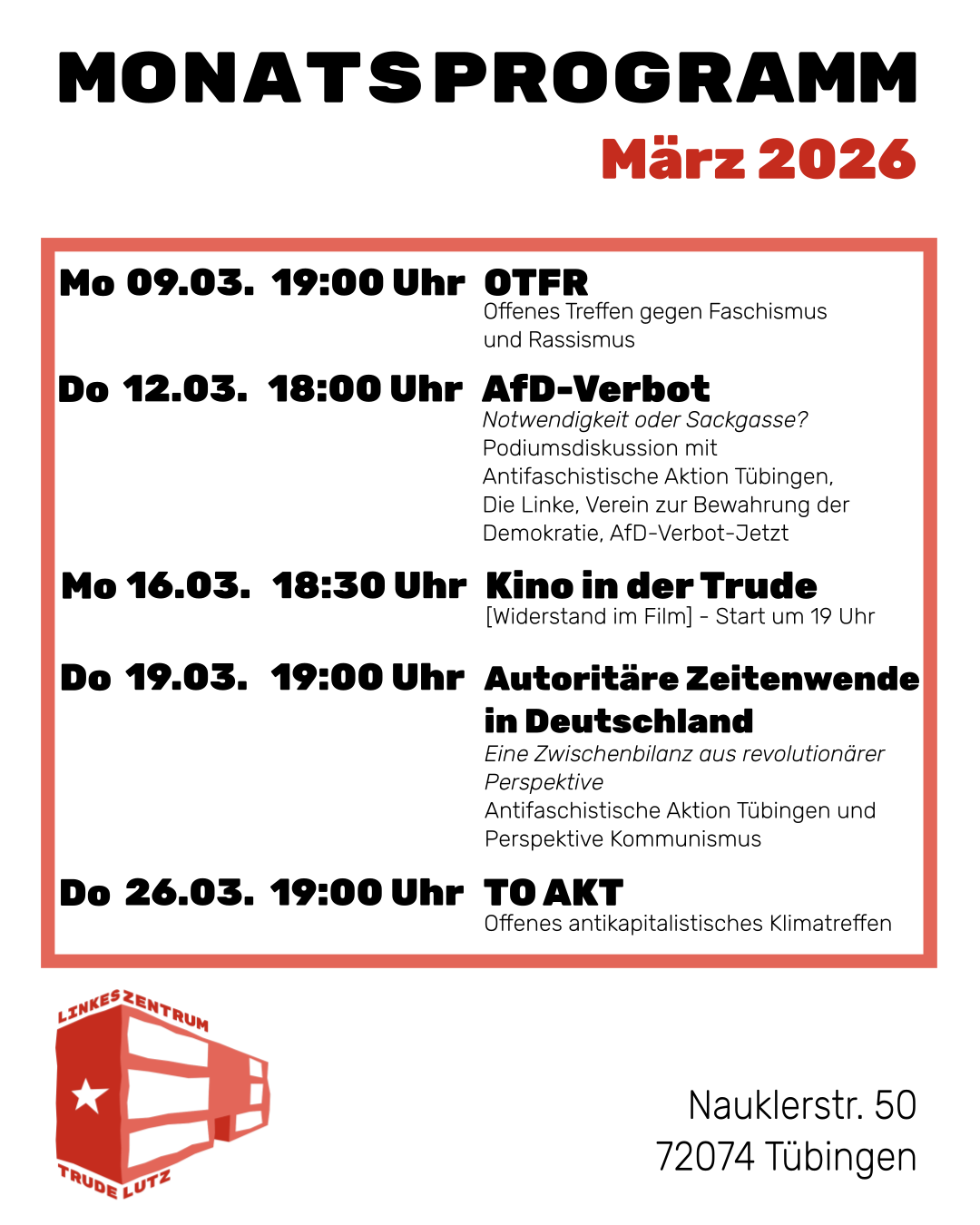 Du betrachtest gerade Monatsprogramm im März