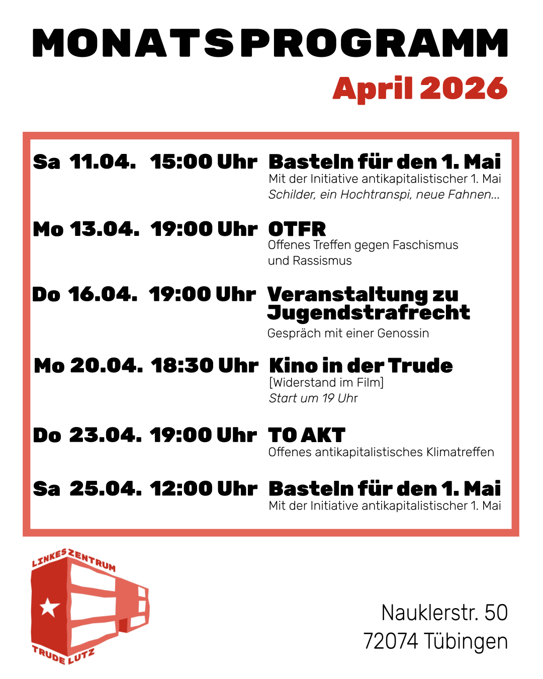Mehr über den Artikel erfahren Monatsprogramm im April