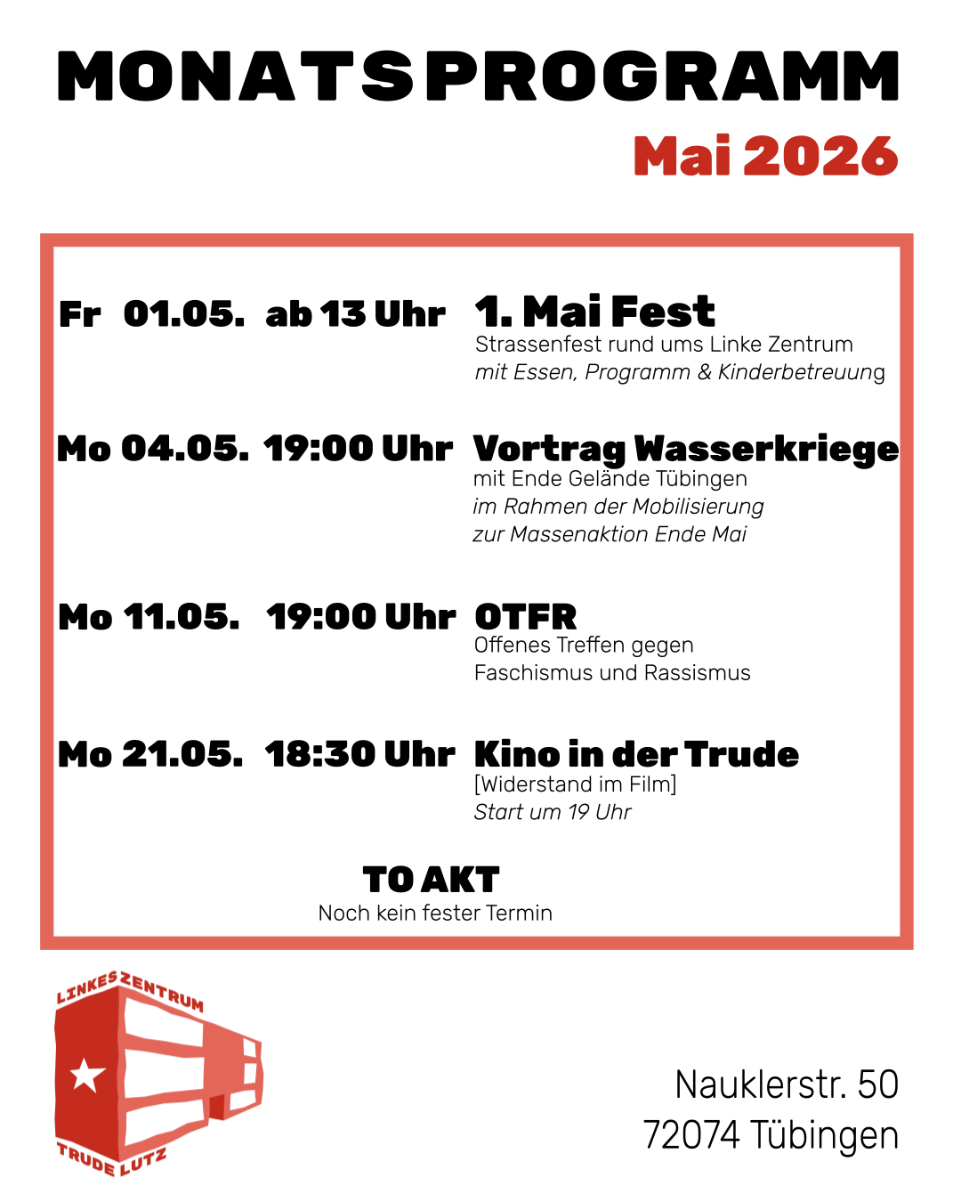 Mehr über den Artikel erfahren Monatsprogramm im Mai