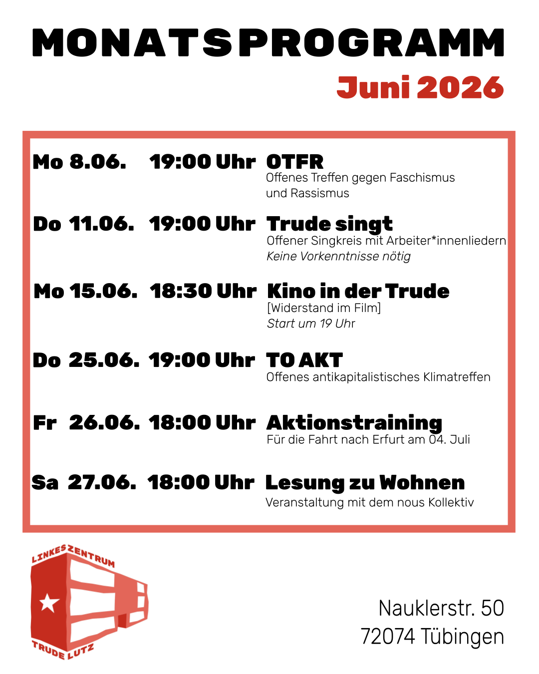 Mehr über den Artikel erfahren Monatsprogramm im Juni