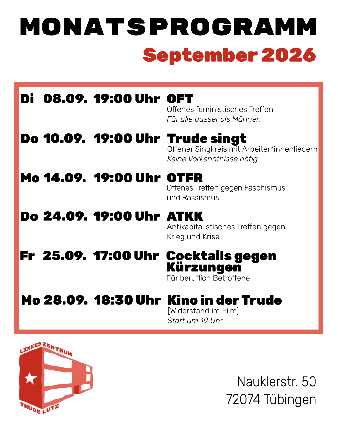 Mehr über den Artikel erfahren Monatsprogramm im September