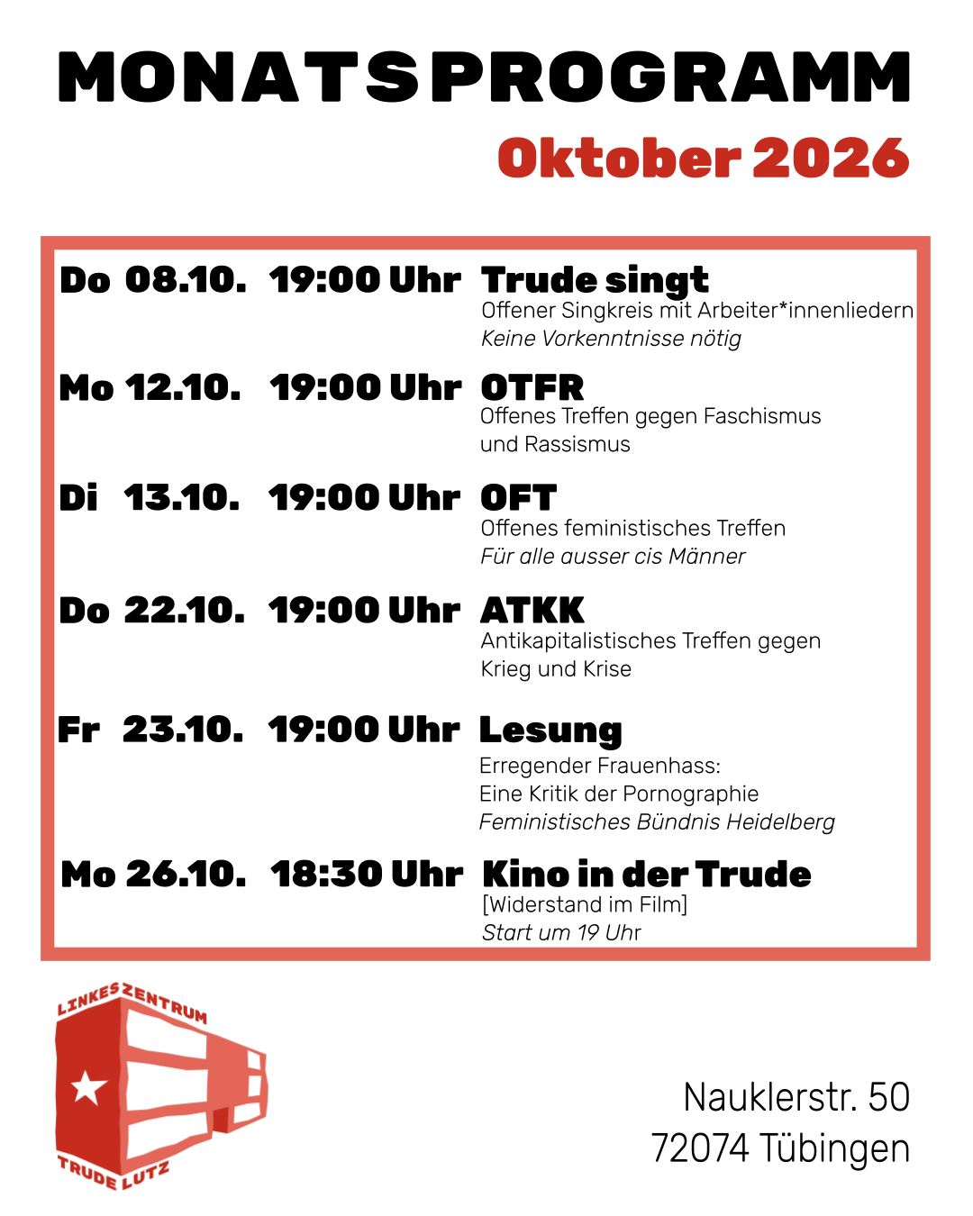 Mehr über den Artikel erfahren Monatsprogramm im Oktober